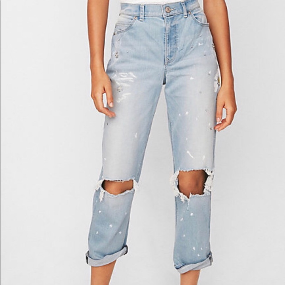 Distressed High-Waisted Mom Jeans